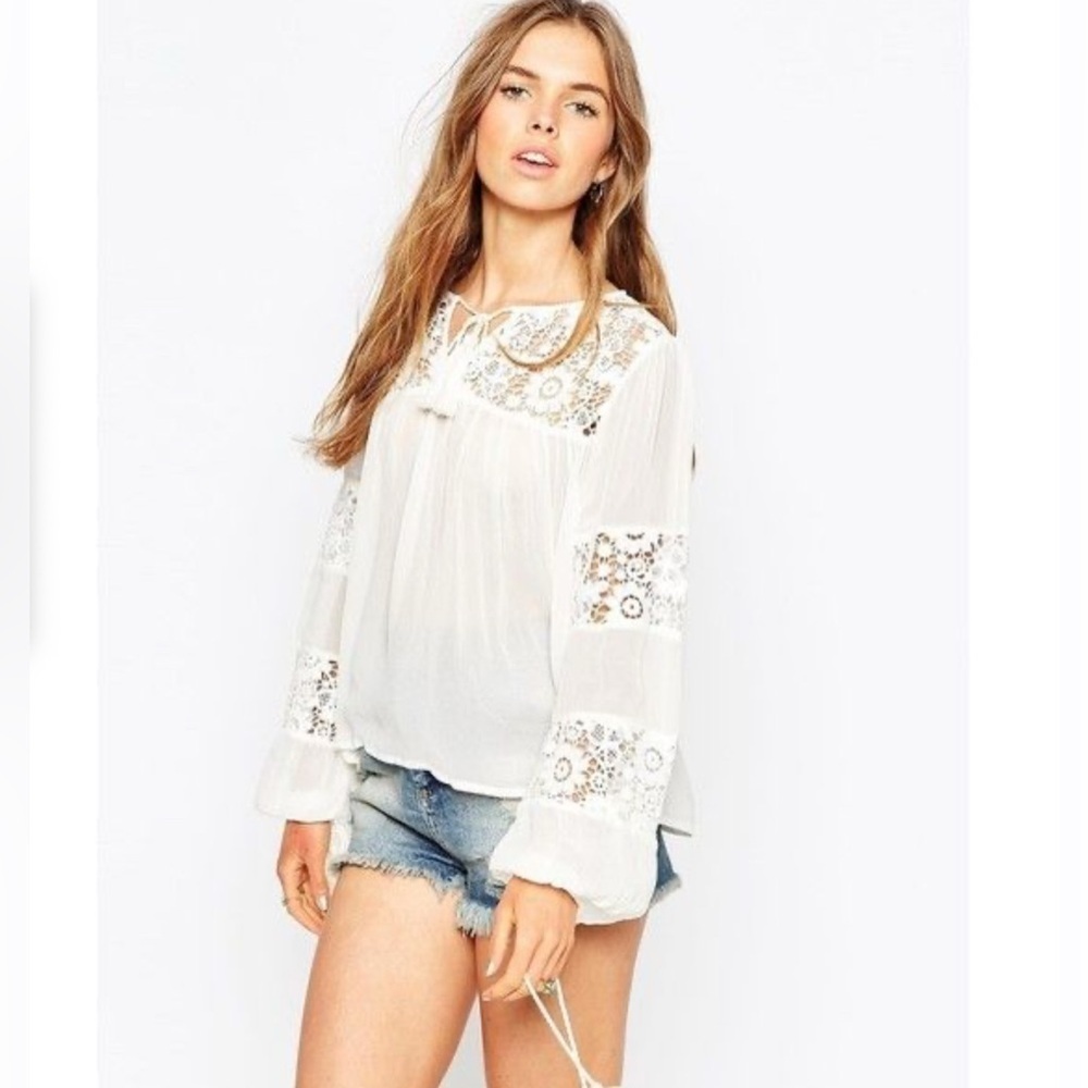 ASOS Design Ivory Boho Lace Tassel Top Size 0